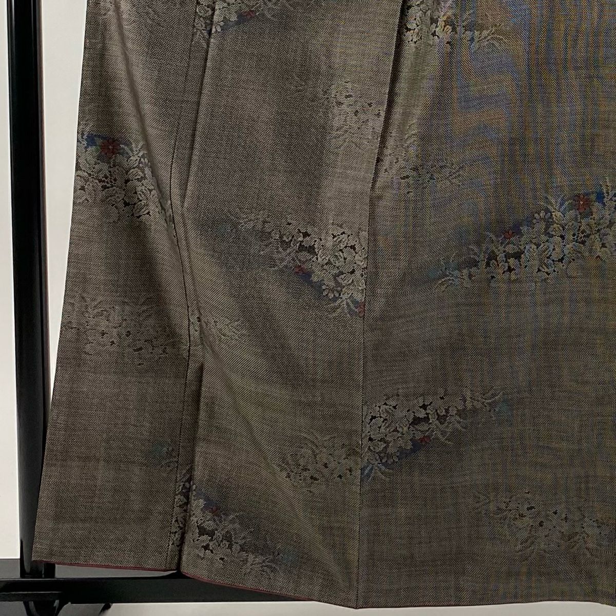 【美品】 紬織 身長161cm 袖長63.5cm S 雙層 草花紋紋 焦茶 純蠶絲 秀品級