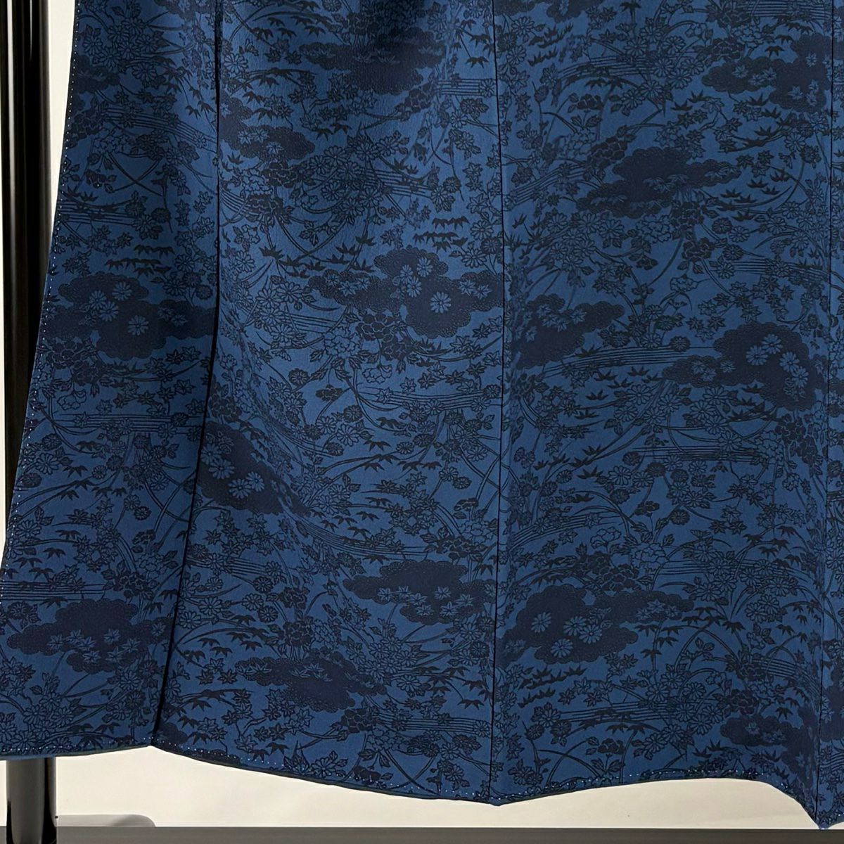 小紋 身長150.5cm 袖長63.5cm S 雙層 雲文 菊花 深藍 純蠶絲 秀品級