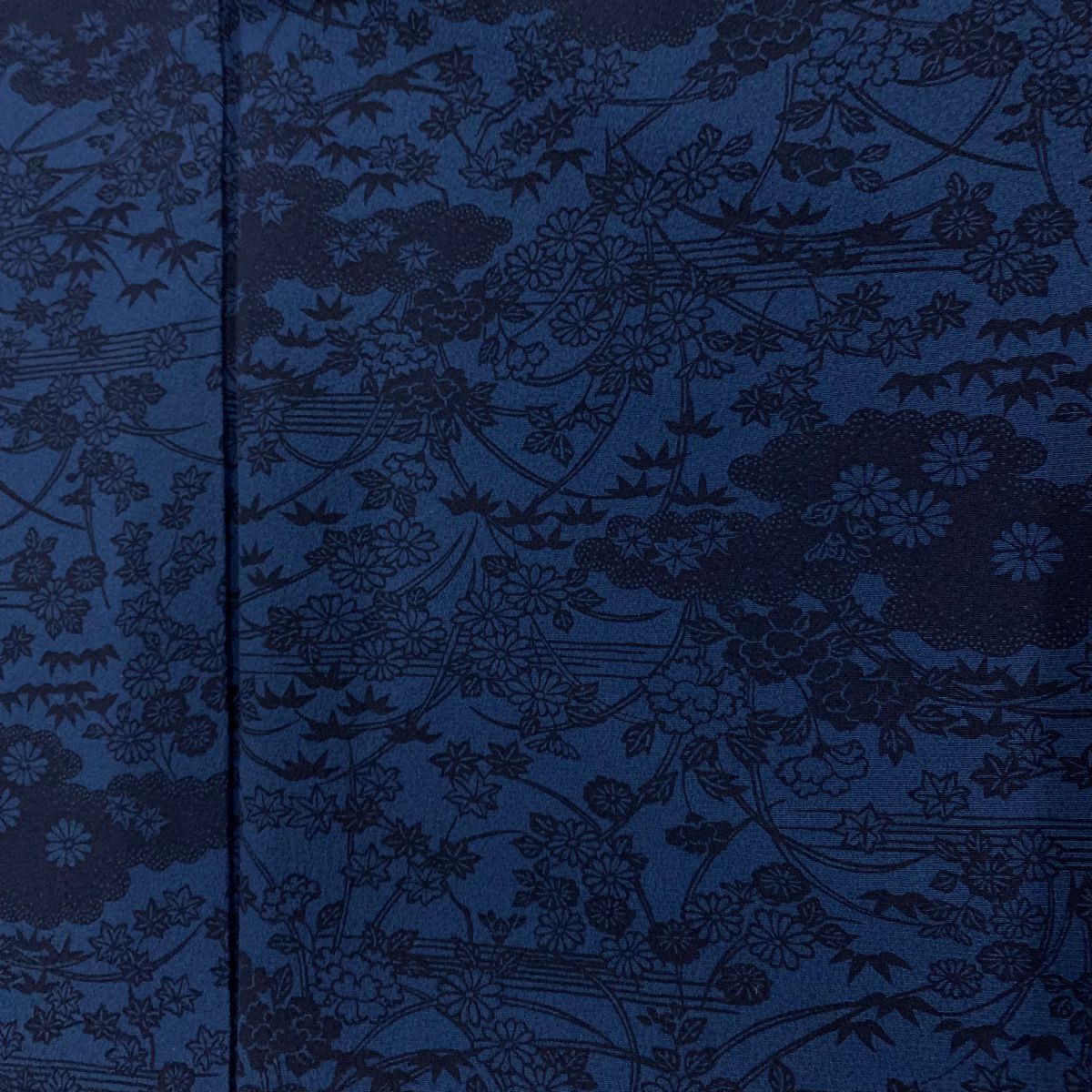 小紋 身長150.5cm 袖長63.5cm S 雙層 雲文 菊花 深藍 純蠶絲 秀品級