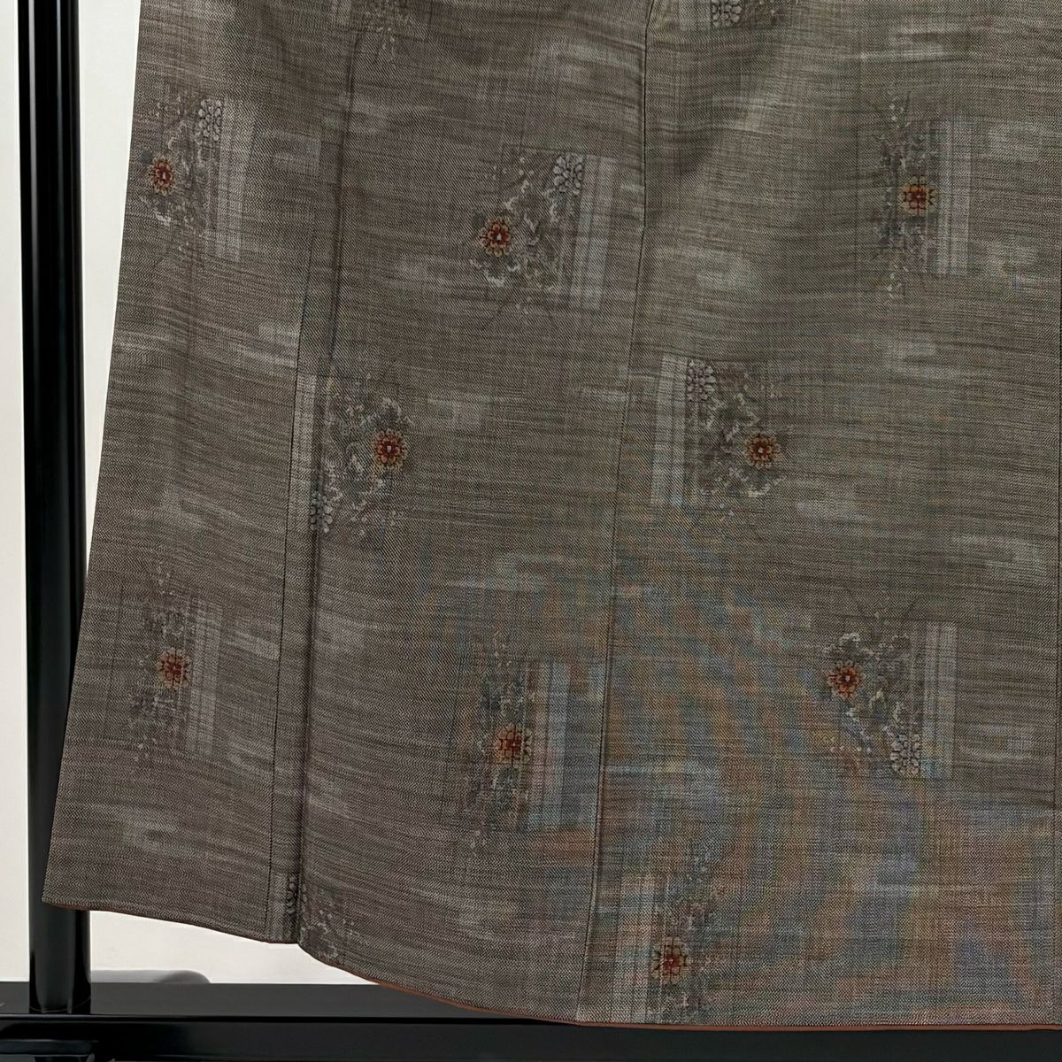 【美品】 紬織 身長157cm 袖長63cm S 雙層 巴衿 草花紋紋 霞 茶 純蠶絲 秀品級