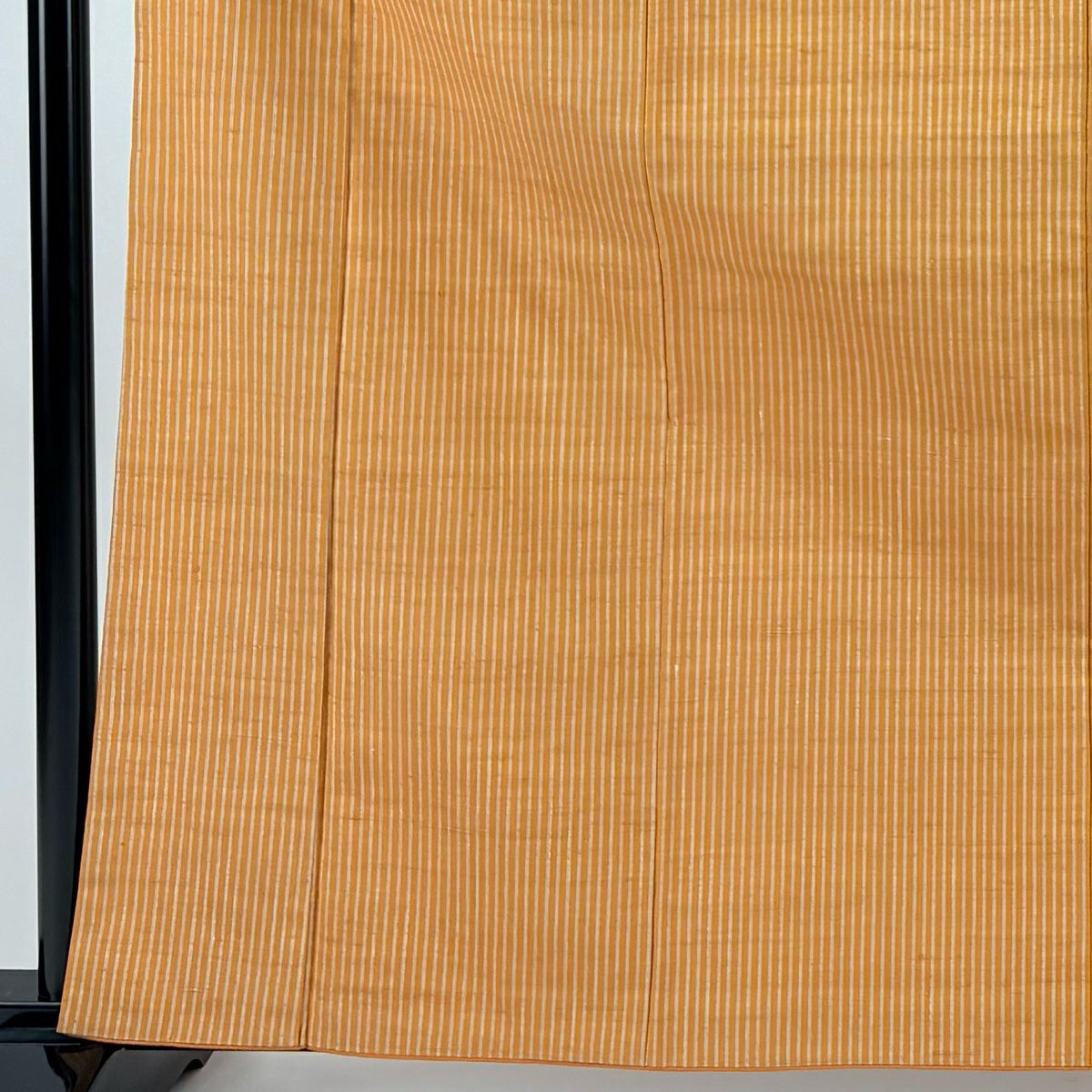 【美品】 紬織 身長162cm 袖長62.5cm S 雙層 縱條紋 橙色 純蠶絲 優品級