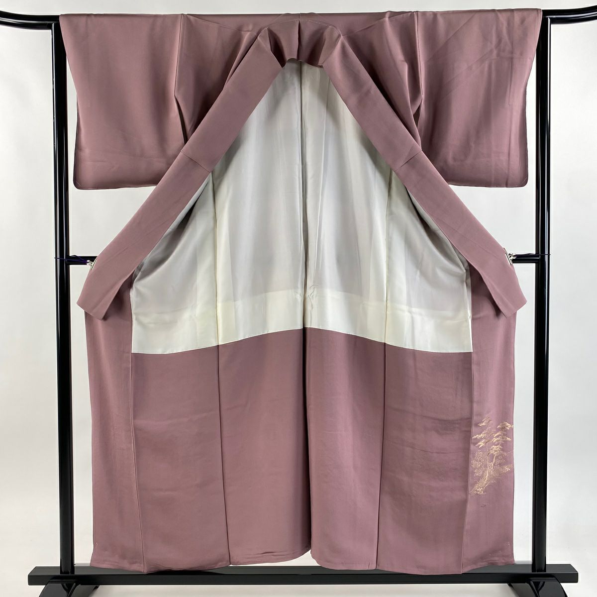 留袖禮服禮服 身長156cm 袖長64cm M 雙層 色紙 團扇子 金線 漸層 淺紫 純蠶絲 優品級 一個紋