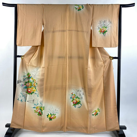 付下 身長163cm 袖長65cm M 雙層 草花紋紋 漸層 橙色 純蠶絲 優品級