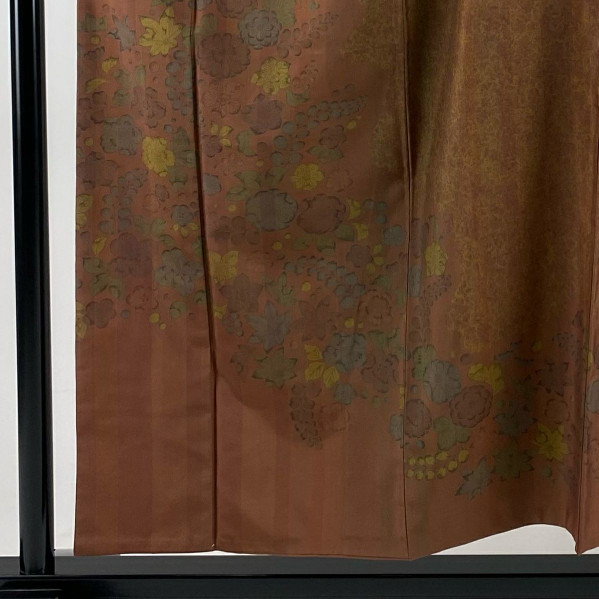 【美品】 付下 身長154.5cm 袖長63.5cm S 雙層 紬織織 落款あり 辻花染 縱條 紅茶 純蠶絲 秀品級