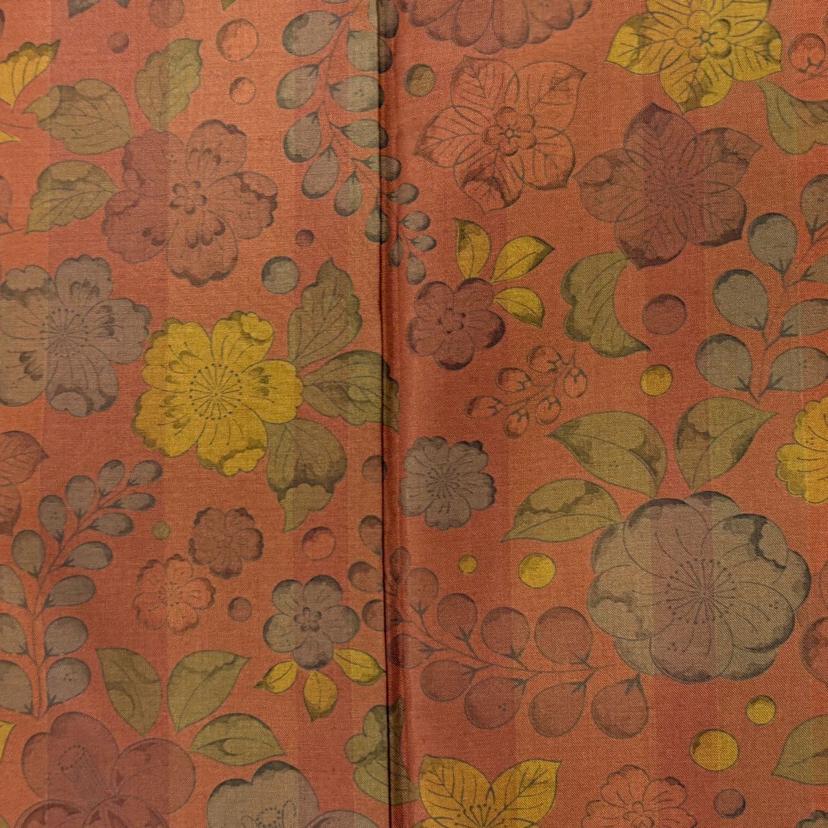 【美品】 付下 身長154.5cm 袖長63.5cm S 雙層 紬織織 落款あり 辻花染 縱條 紅茶 純蠶絲 秀品級