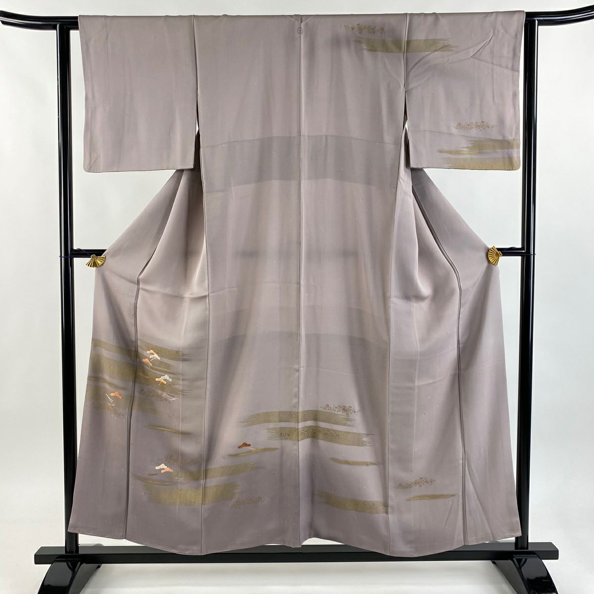 訪問服 身長155cm 袖長61.5cm S 雙層 笠松樹 霞 刺繡 金彩裝飾 灰紫 純蠶絲 秀品級 一つ紋