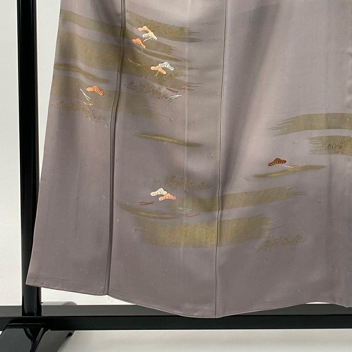 訪問服 身長155cm 袖長61.5cm S 雙層 笠松樹 霞 刺繡 金彩裝飾 灰紫 純蠶絲 秀品級 一つ紋