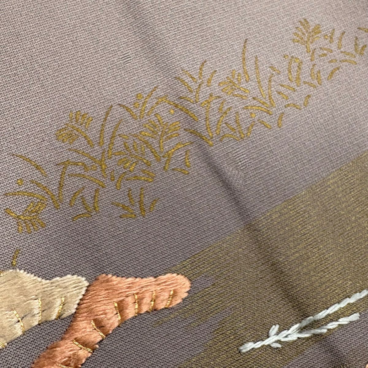 訪問服 身長155cm 袖長61.5cm S 雙層 笠松樹 霞 刺繡 金彩裝飾 灰紫 純蠶絲 秀品級 一つ紋