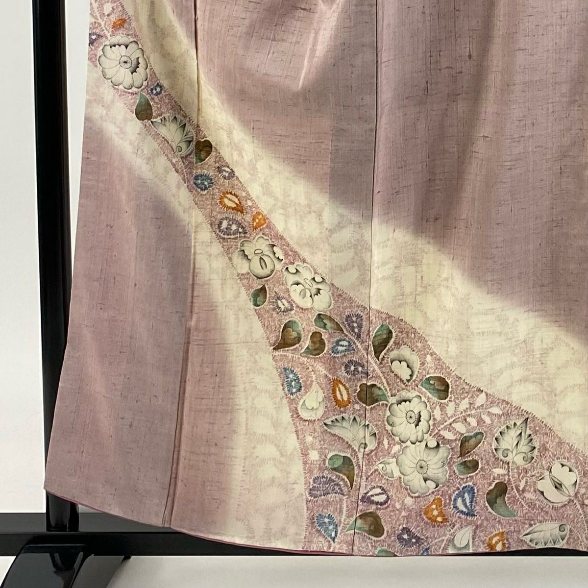 付下 身長159.5cm 袖長64.5cm M 雙層 紬織織 辻花染 粉紅 純蠶絲 優品級