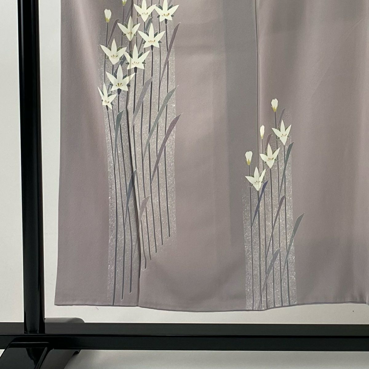 付下 身長151cm 袖長63.5cm S 雙層 落款 草花紋紋 淺紫 純蠶絲 優品級
