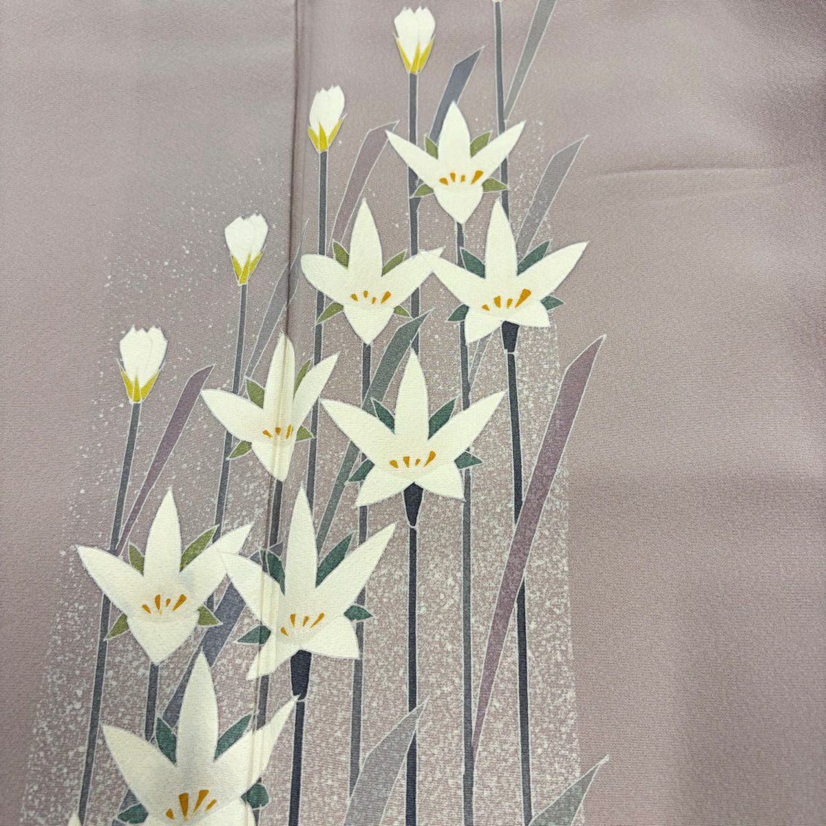 付下 身長151cm 袖長63.5cm S 雙層 落款 草花紋紋 淺紫 純蠶絲 優品級