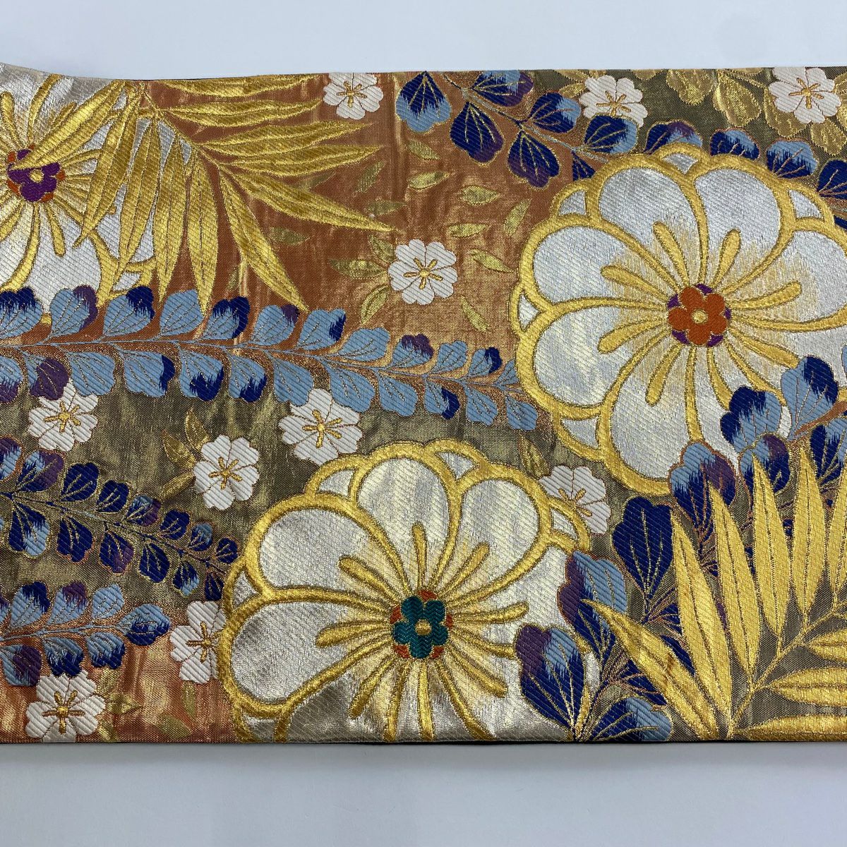 袋帶 秀品級 花 葉紋 金銀線 金金箔 金 六通 純蠶絲