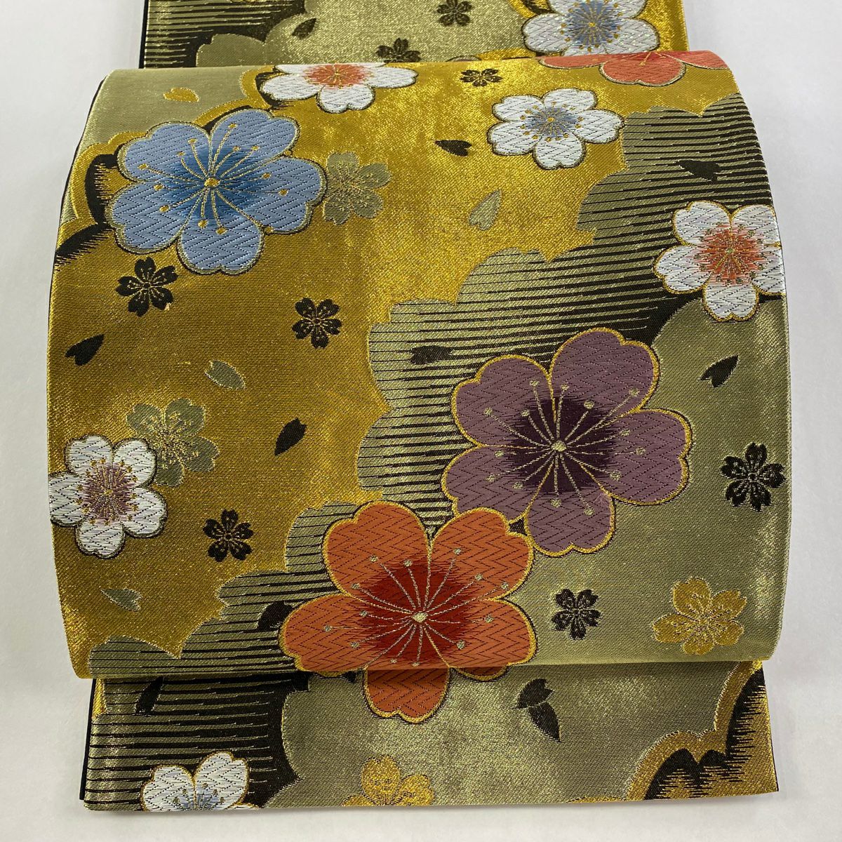 袋帶 秀品級 振袖禮服禮服用 櫻花花瓣 金絲 金金箔 金色 六通 純蠶絲