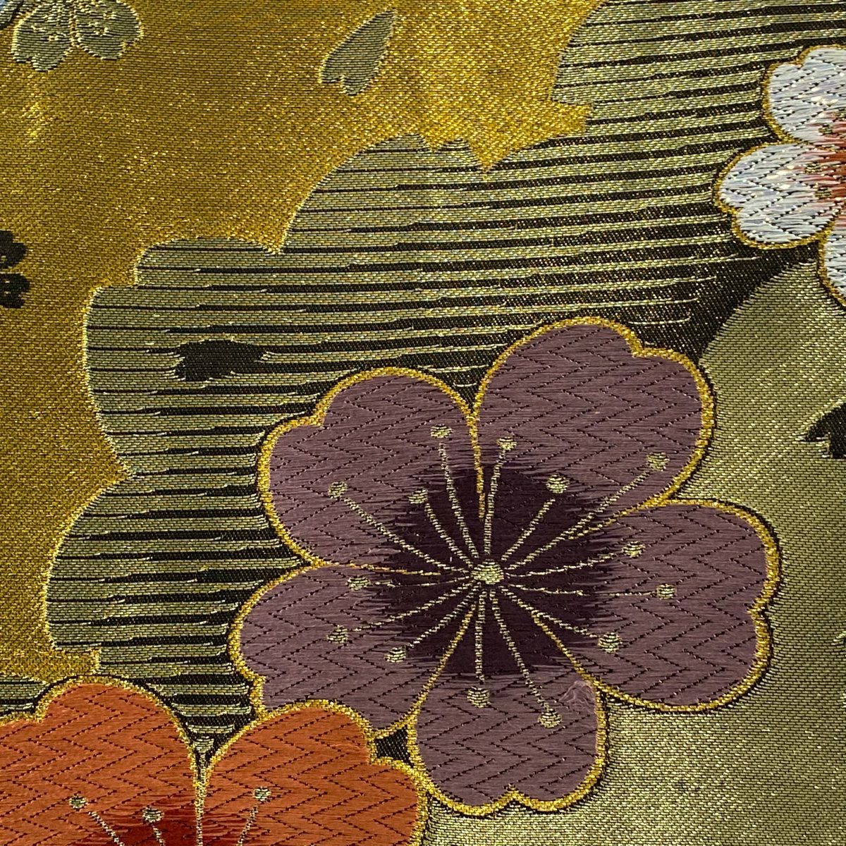 袋帶 秀品級 振袖禮服禮服用 櫻花花瓣 金絲 金金箔 金色 六通 純蠶絲