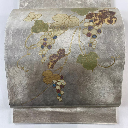 袋帶 秀品級 關西仕立 葡萄 金金箔 金銀彩 大鼓圖案 純蠶絲
