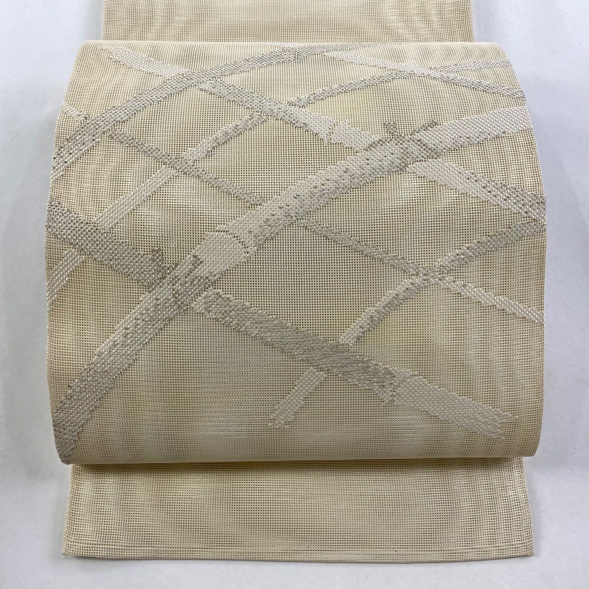 【美品】 袋帶 秀品級 夏帶 紗 関西裁縫 間垣 金金箔 米色 お太鼓柄 純蠶絲