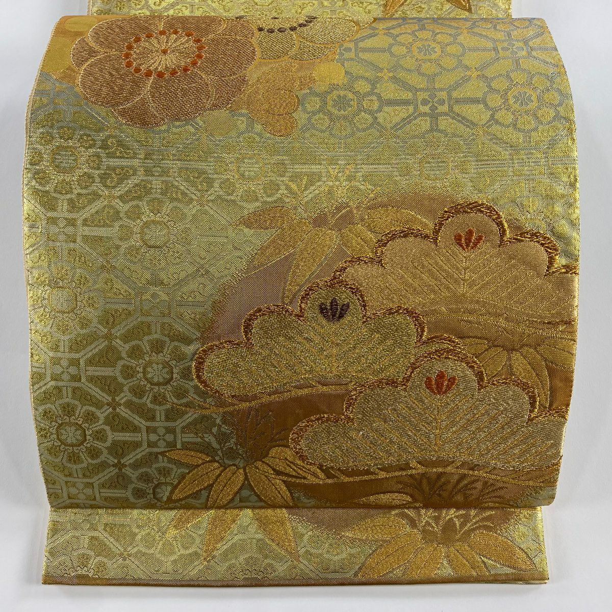 袋帶 秀品級 松樹竹子梅花 蜀江文 金絲 金金箔 金色 六通 純蠶絲