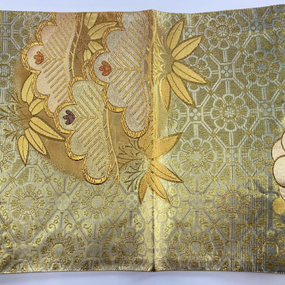 袋帶 秀品級 松樹竹子梅花 蜀江文 金絲 金金箔 金色 六通 純蠶絲