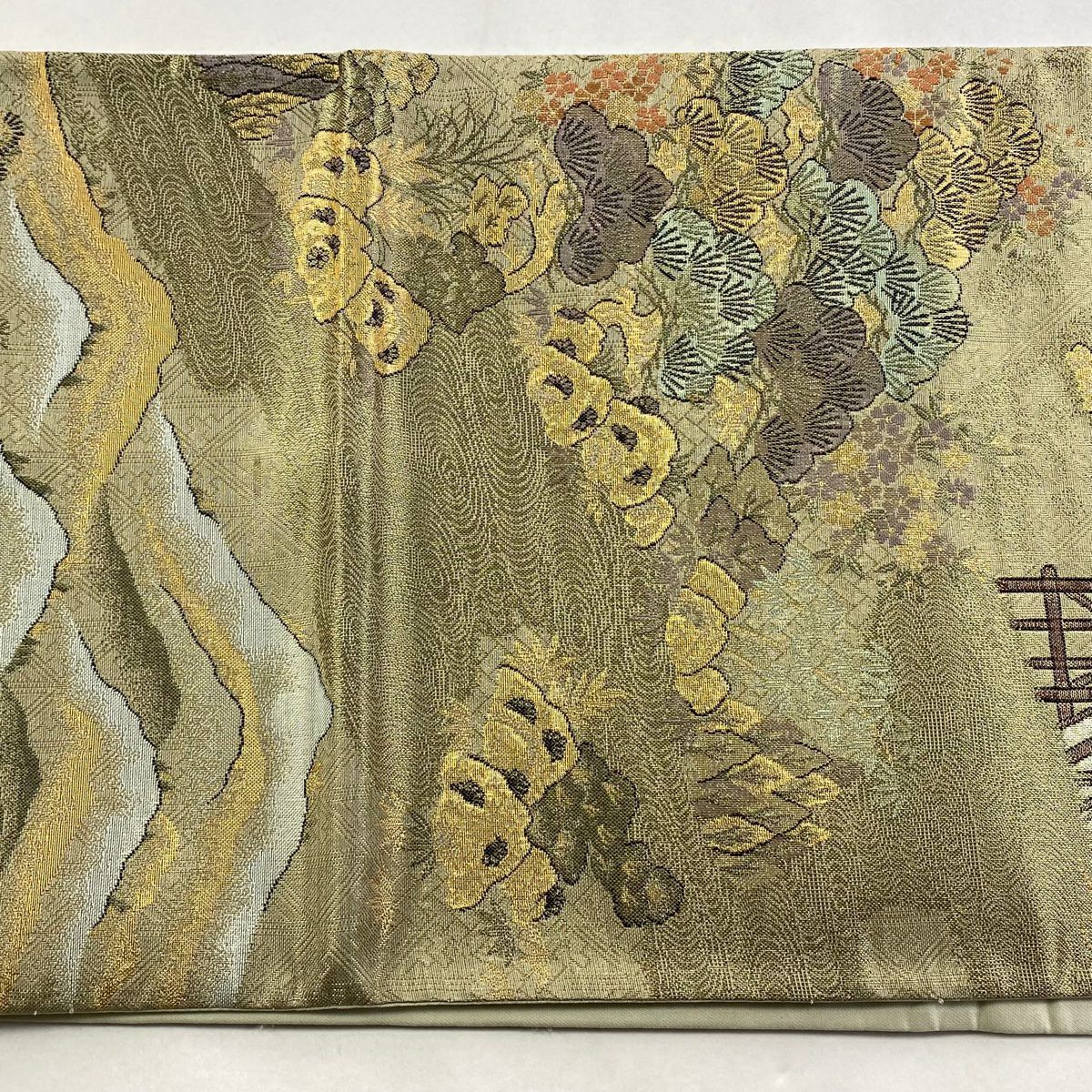 袋帶 秀品級 橋 山並 金絲 金 六通 純蠶絲