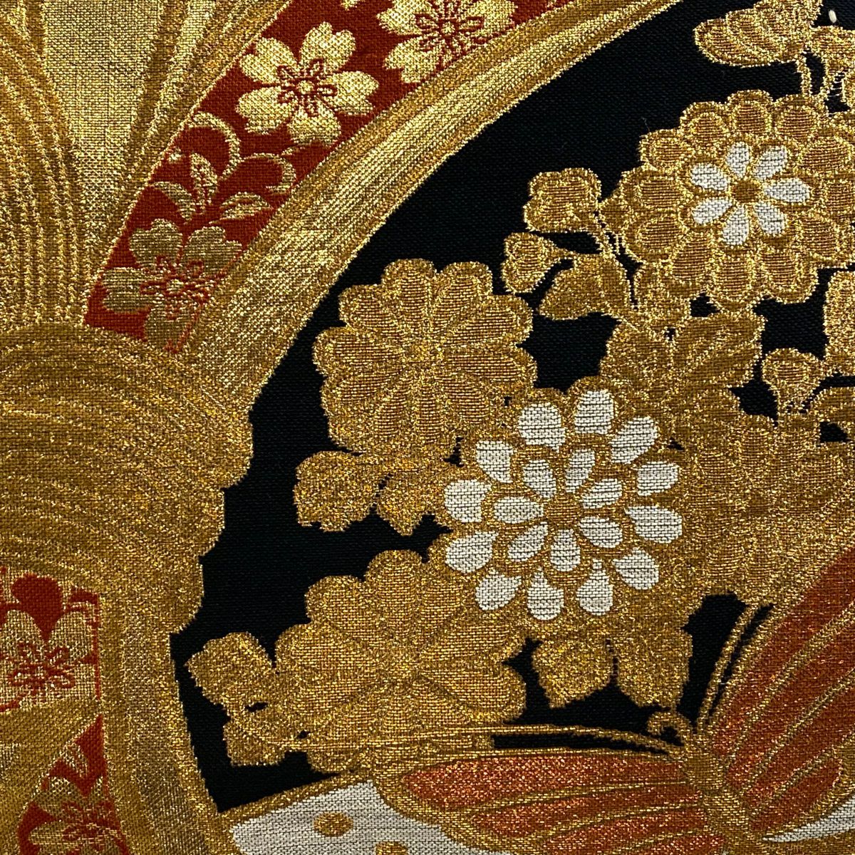 袋帶 秀品級 振袖禮服禮服用 束帶熨斗紋 蝴蝶 金絲 金金箔 金色 六通 純蠶絲