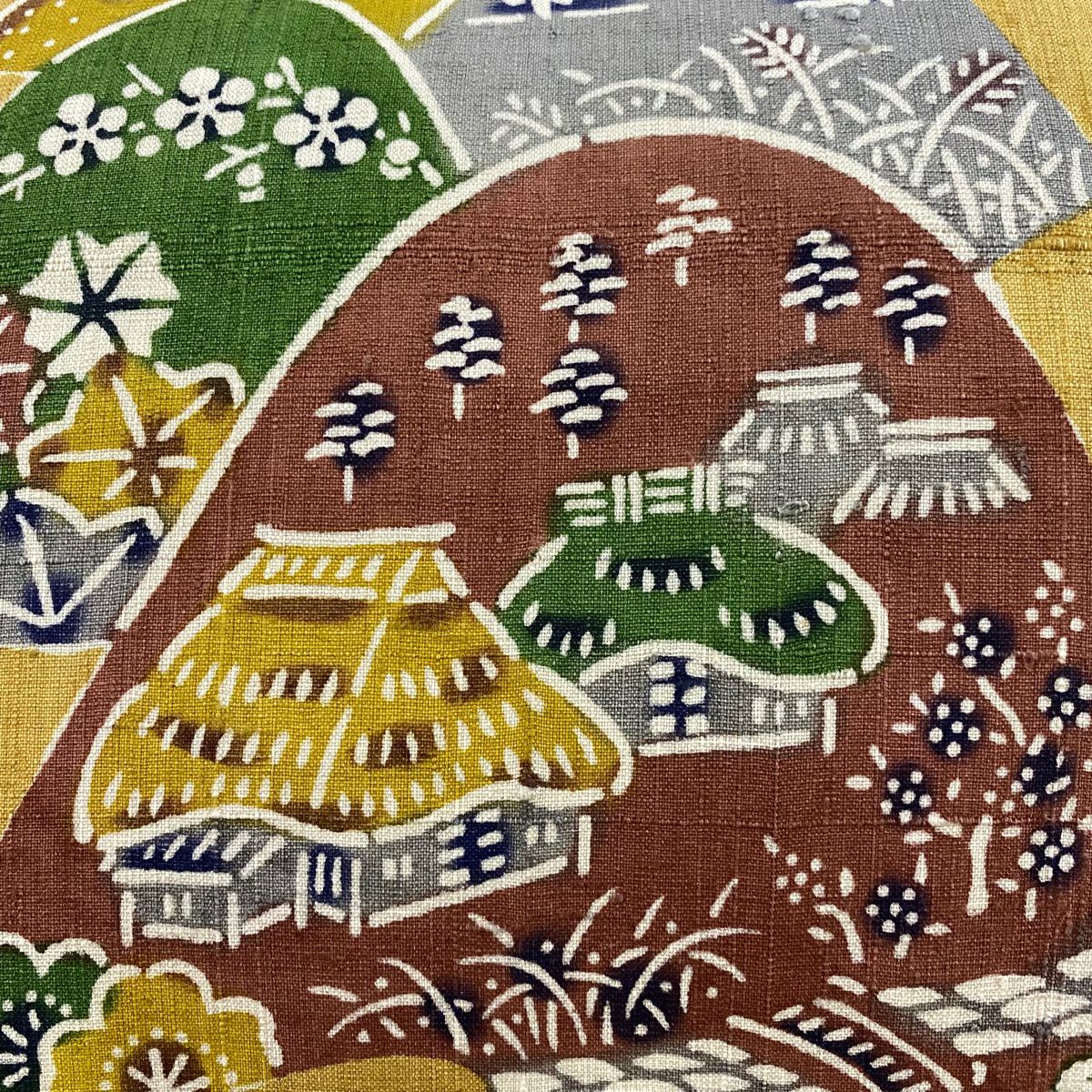 【庫存清倉】 開口名古屋帶 名品級 紬織織 山 家屋 黃土 純蠶絲