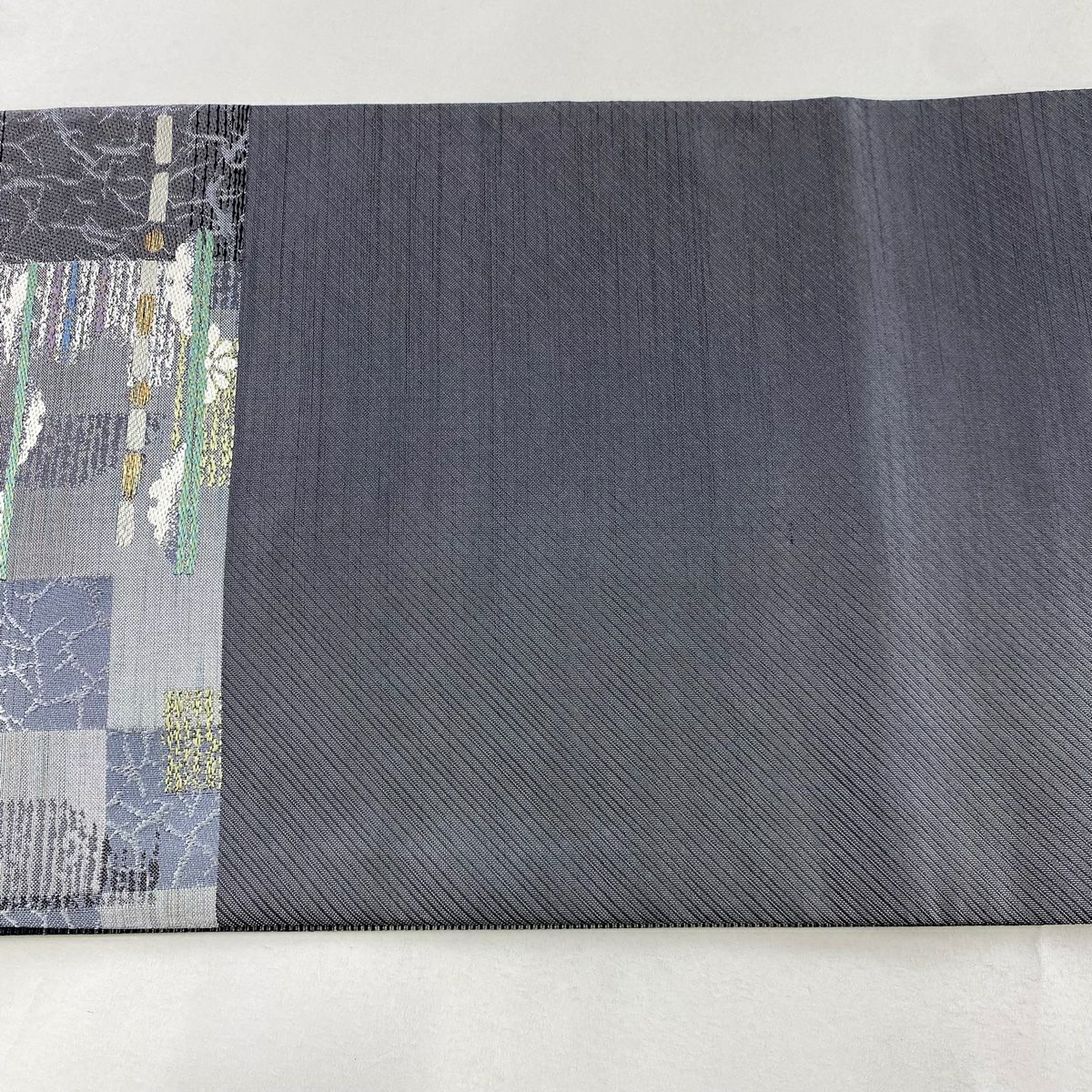 【庫存清倉】 【美品】 袋帶 名品級 大和 幾何圖案 霞 金銀彩 刺繡 灰色 六通 純蠶絲