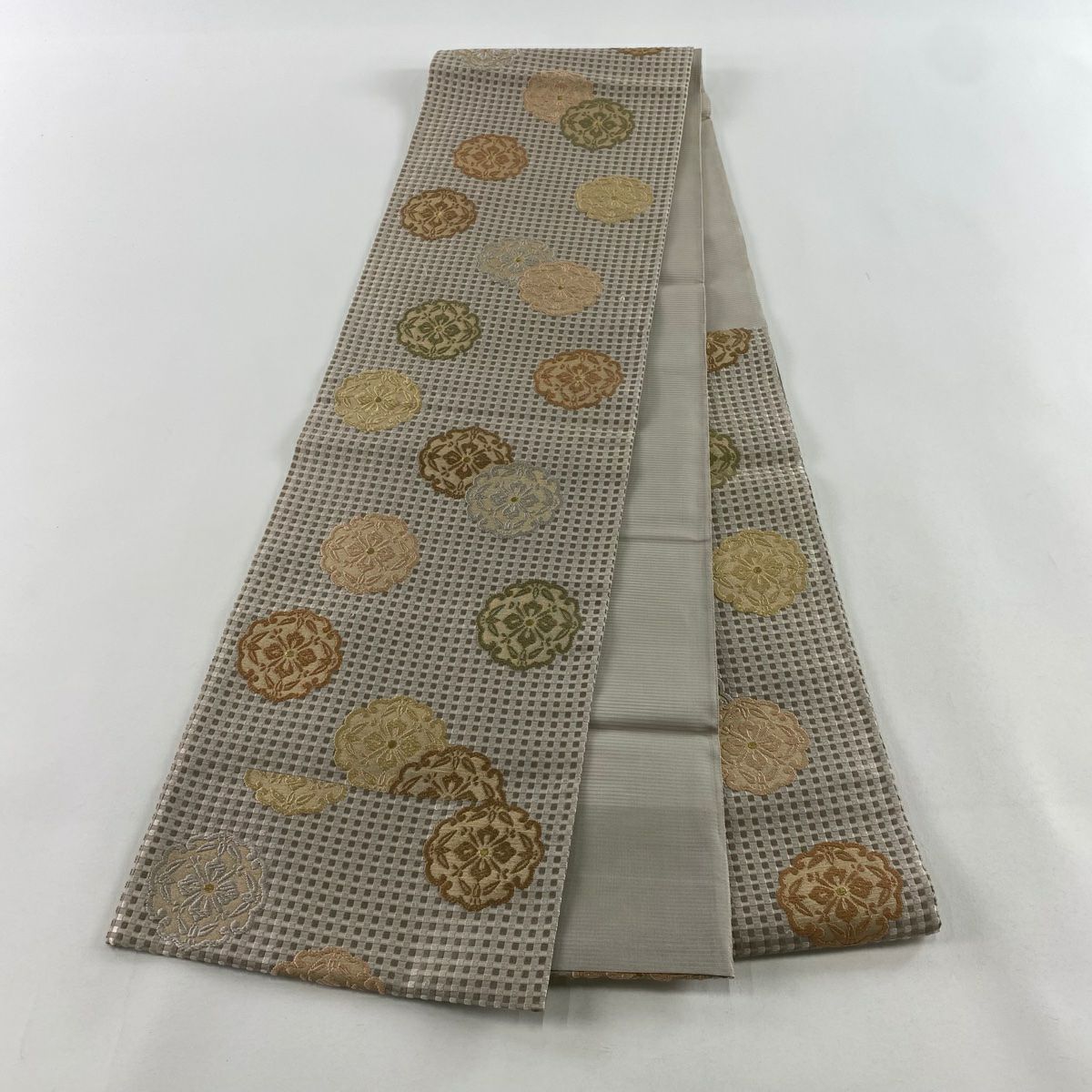 【庫存清倉】 袋帶 名品級 華紋 格子 金絲 灰茶 六通 純蠶絲