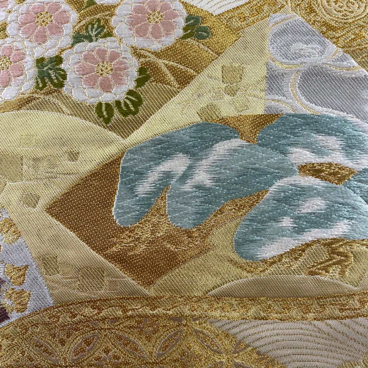 【庫存清倉】 【美品】 袋帶 名品級 附有落款 附有證書 本家加納 扇子面 仙鶴 金銀線 金金箔 金色 六通 純蠶絲