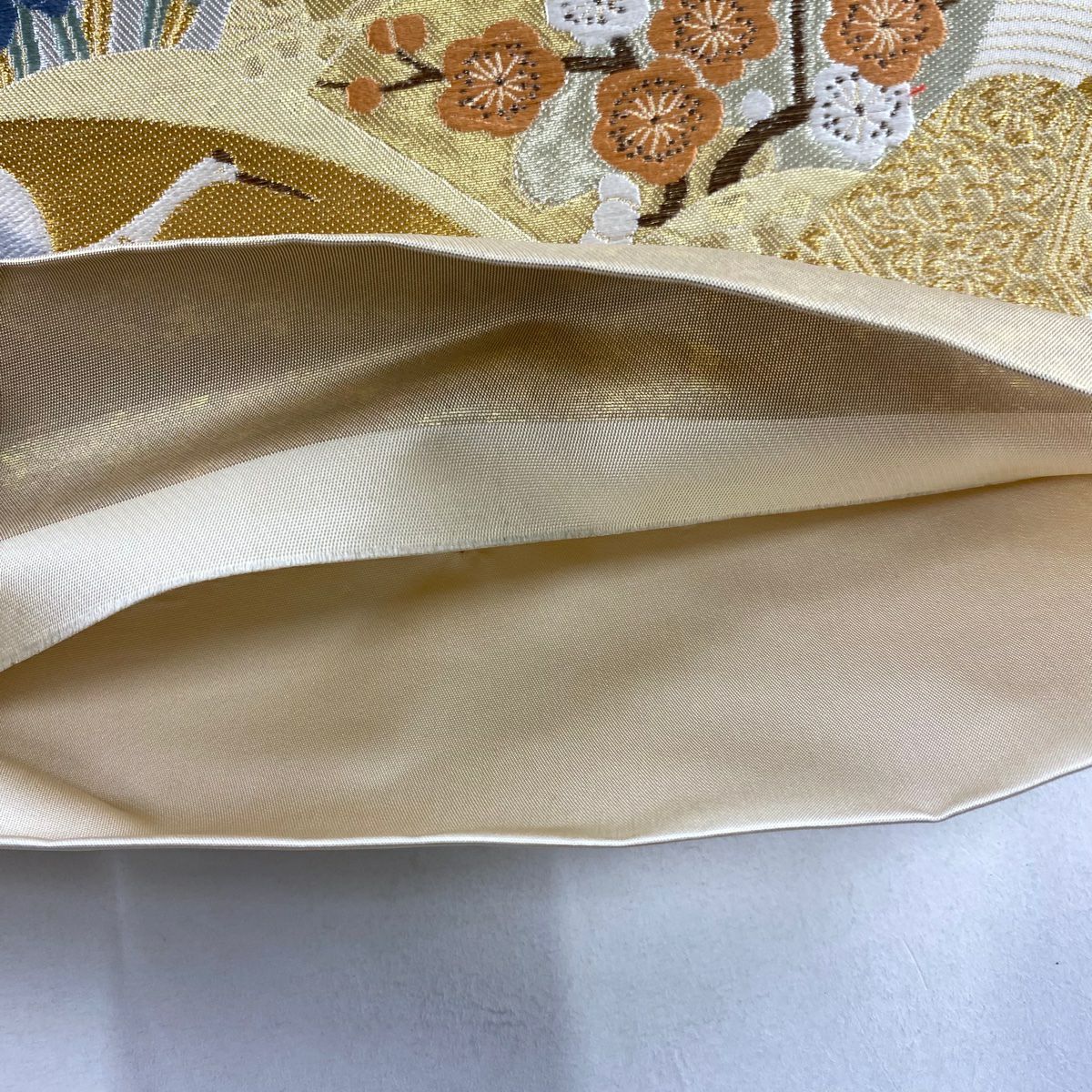 【庫存清倉】 【美品】 袋帶 名品級 附有落款 附有證書 本家加納 扇子面 仙鶴 金銀線 金金箔 金色 六通 純蠶絲