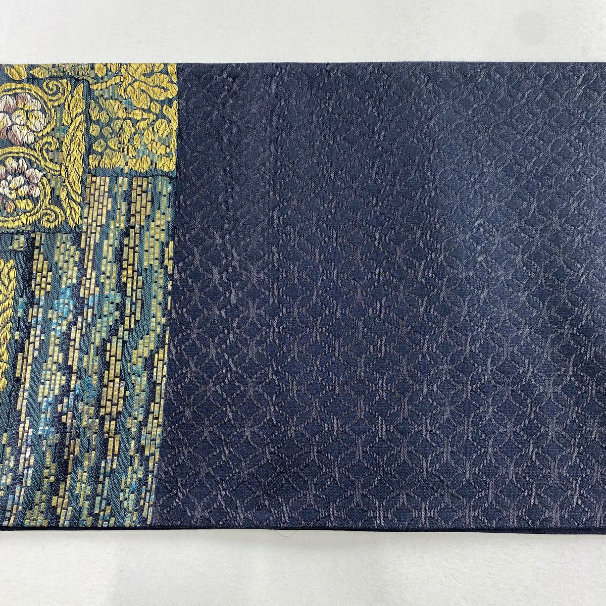 【庫存清倉】 【美品】 袋帶 名品級 附落款 花兔 花唐草紋 金絲 金金箔 青綠 六通 純蠶絲