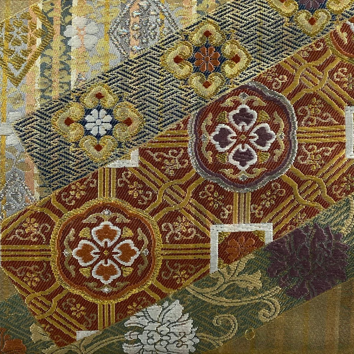 【美品】 袋帶 秀品級 蜀江華紋 縞 金銀糸 金金箔 金色 六通 純蠶絲