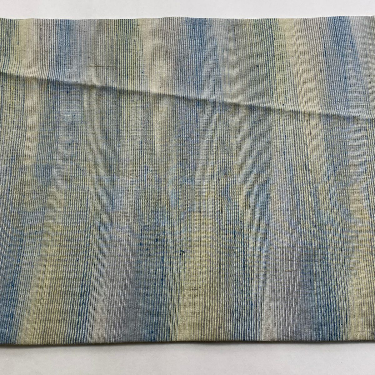 袋帶 秀品級 紬織織 樹木 縞 青灰 深藍色 お太鼓圖案 純蠶絲