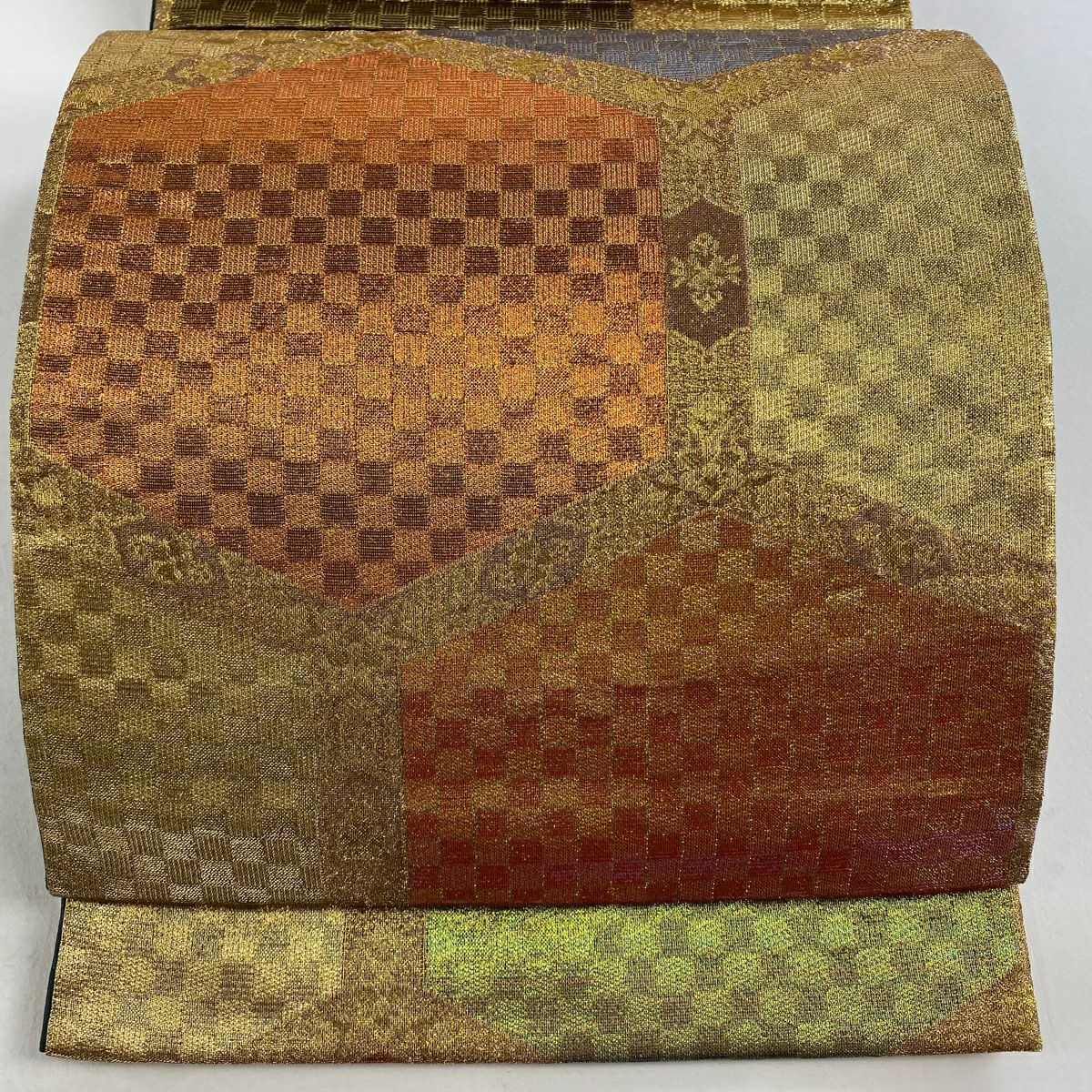 袋帶 秀品級 龜甲 市松樹 金金箔 金色 六通 純蠶絲