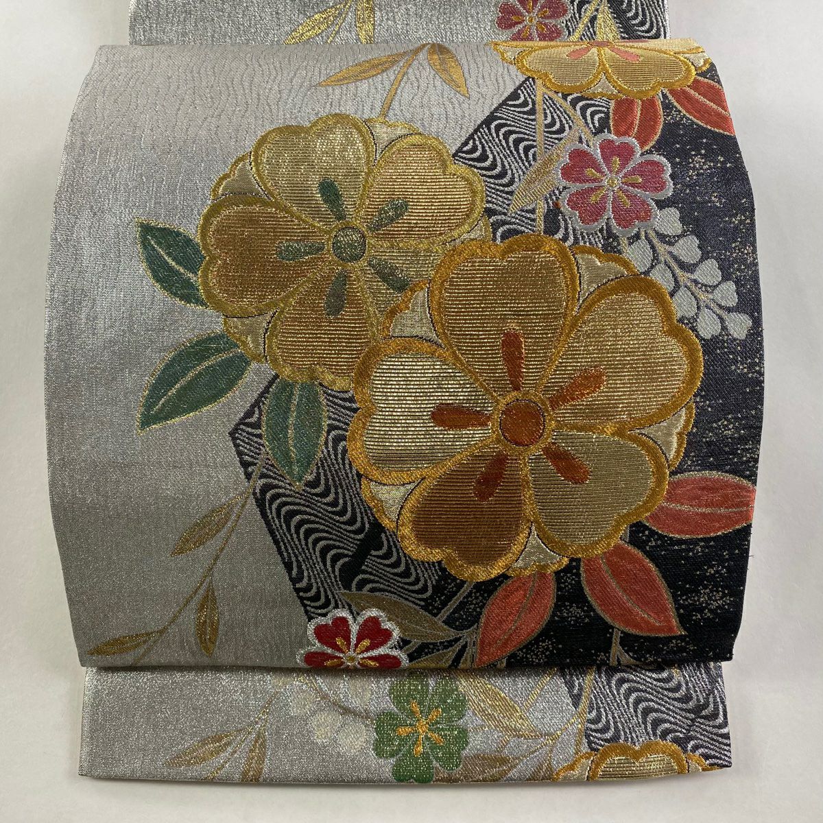 【美品】 袋帶 秀品級 櫻花 流水 金絲 金金箔 銀 純蠶絲
