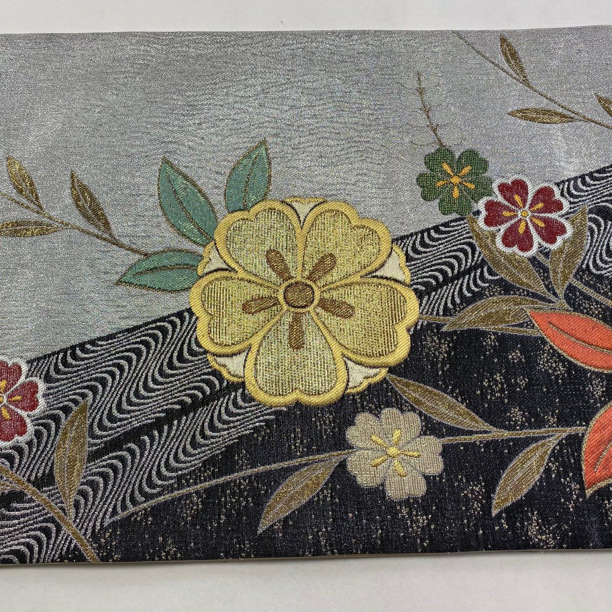 【美品】 袋帶 秀品級 櫻花 流水 金絲 金金箔 銀 純蠶絲