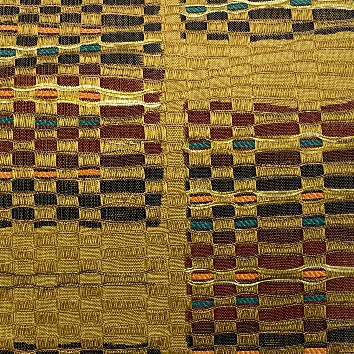 【庫存清倉】 【美品】 袋帶 名品級 大島美術 變化市松樹 幾何學 金金箔 山吹茶 六通 純蠶絲