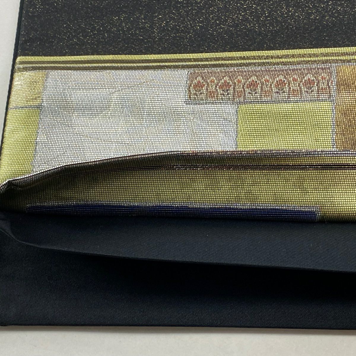 【庫存清倉】 【美品】 袋帶 名品級 花喰鳥 草花紋紋 金金箔 淺綠色 大鼓圖案 純蠶絲