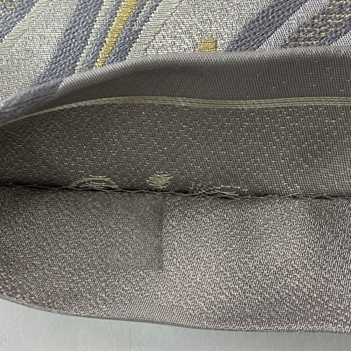 【庫存清倉】 【美品】 袋帶 名品級 流水 幾何學 金銀絲 金金箔 灰色 六通 純蠶絲