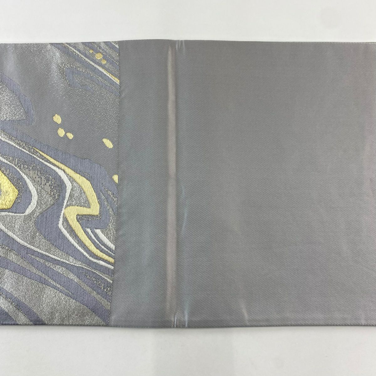 【庫存清倉】 【美品】 袋帶 名品級 流水 幾何學 金銀絲 金金箔 灰色 六通 純蠶絲