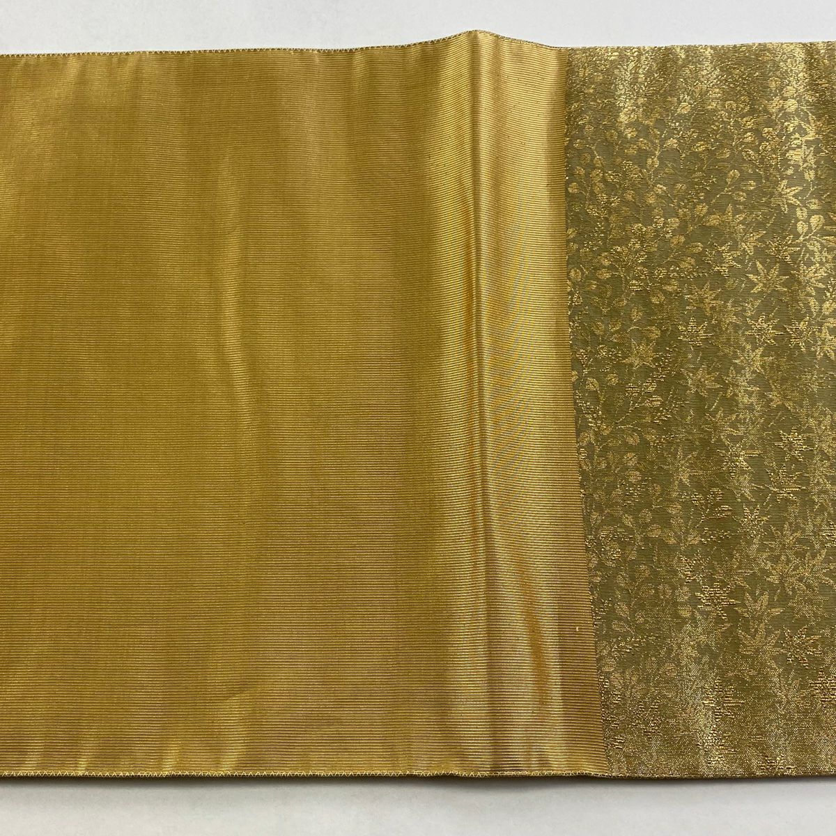 【庫存清倉】 【美品】 袋帶 名品級 加納幸 落款あり 金金箔霜華 扇子面 草花紋 金絲 金金箔 金色 大鼓圖案 純蠶絲