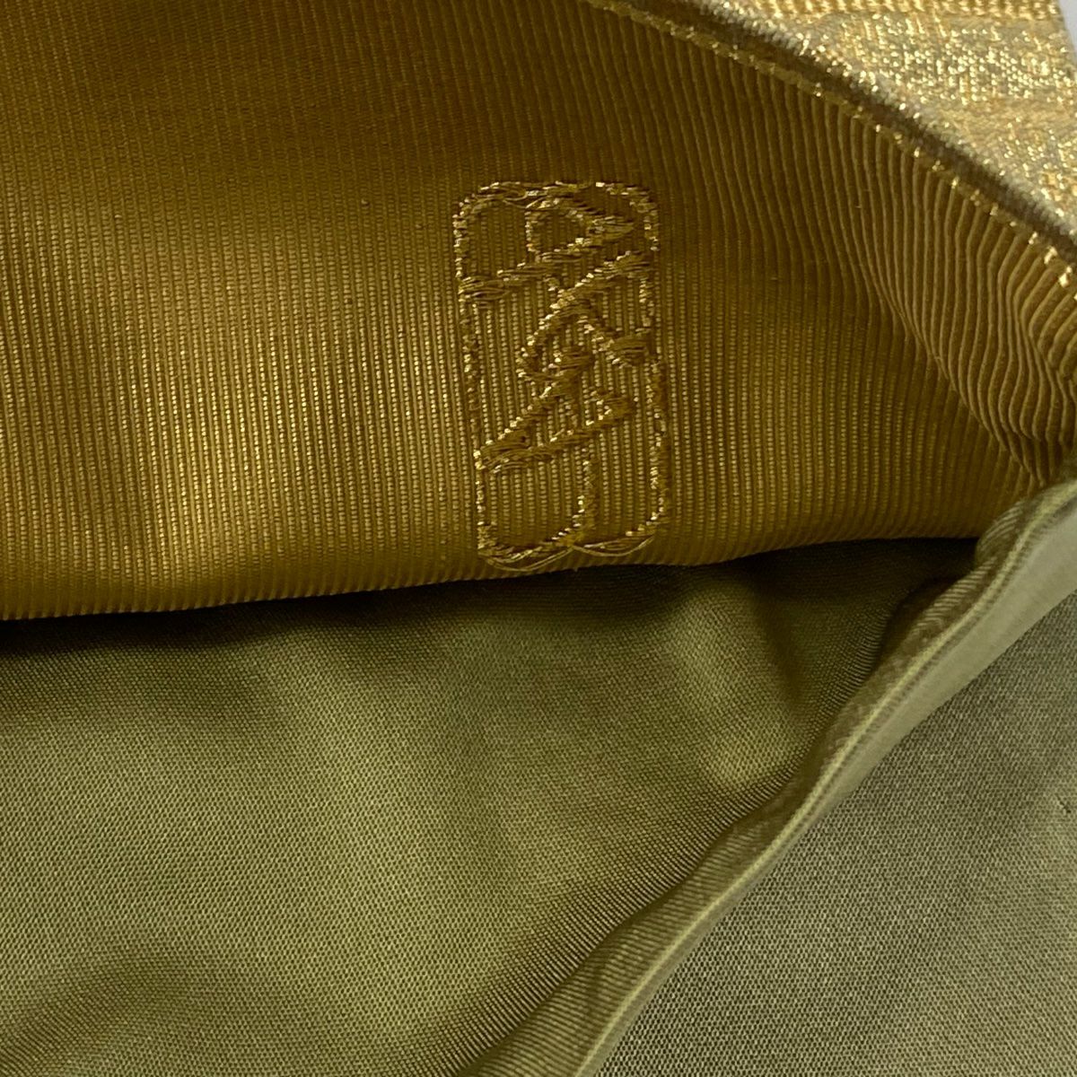 【庫存清倉】 【美品】 袋帶 名品級 加納幸 落款あり 金金箔霜華 扇子面 草花紋 金絲 金金箔 金色 大鼓圖案 純蠶絲