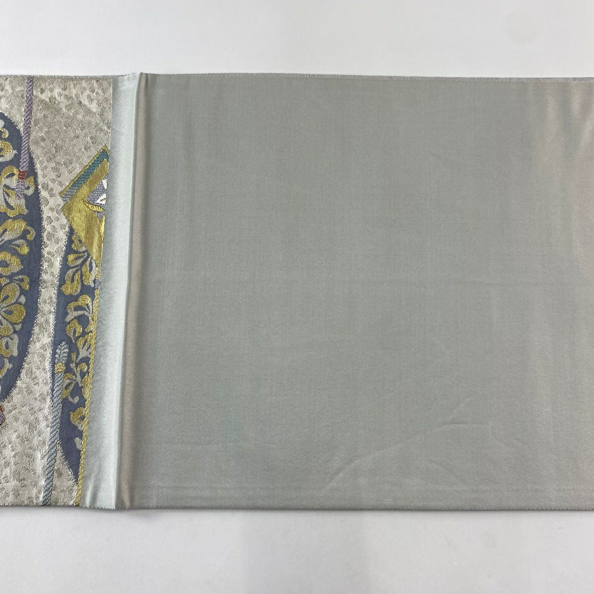 【庫存清倉】 【美品】 袋帶 名品級 草花紋紋 櫻花 唐織 金銀線 銀色 六通 純蠶絲