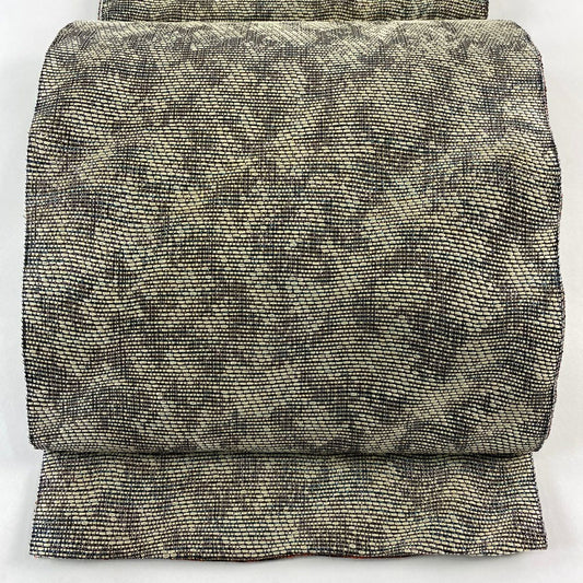 【庫存清倉】 【美品】 袋帶 名品級 縞 金金箔 灰白 全通 純蠶絲