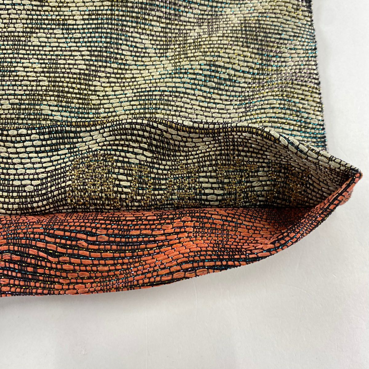 【庫存清倉】 【美品】 袋帶 名品級 縞 金金箔 灰白 全通 純蠶絲