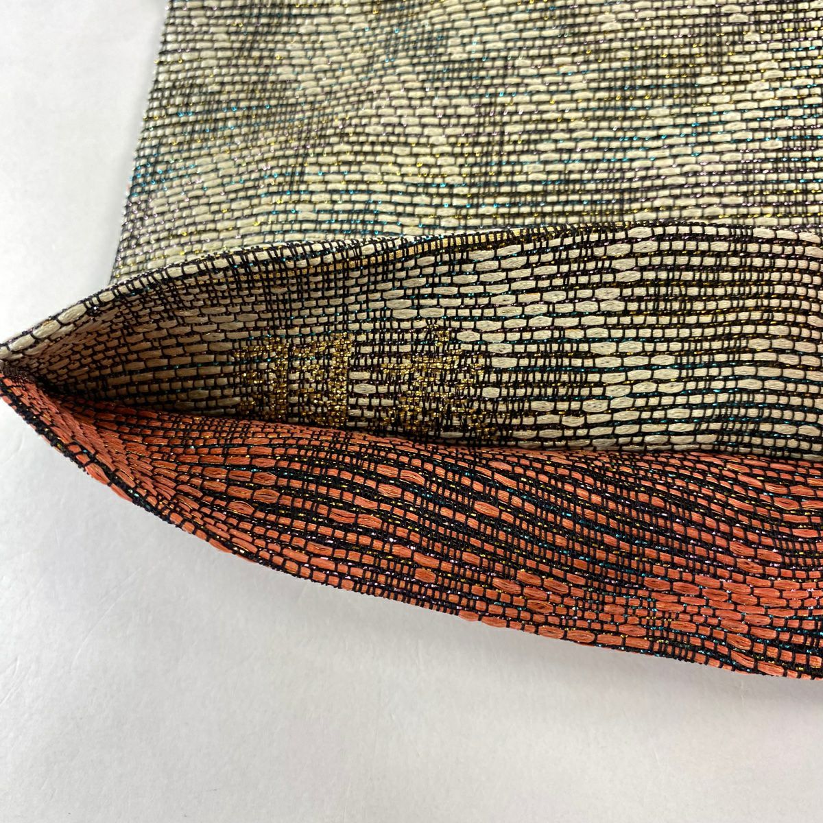【庫存清倉】 【美品】 袋帶 名品級 縞 金金箔 灰白 全通 純蠶絲