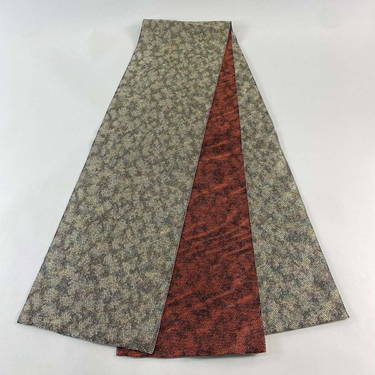 【庫存清倉】 【美品】 袋帶 名品級 縞 金金箔 灰白 全通 純蠶絲