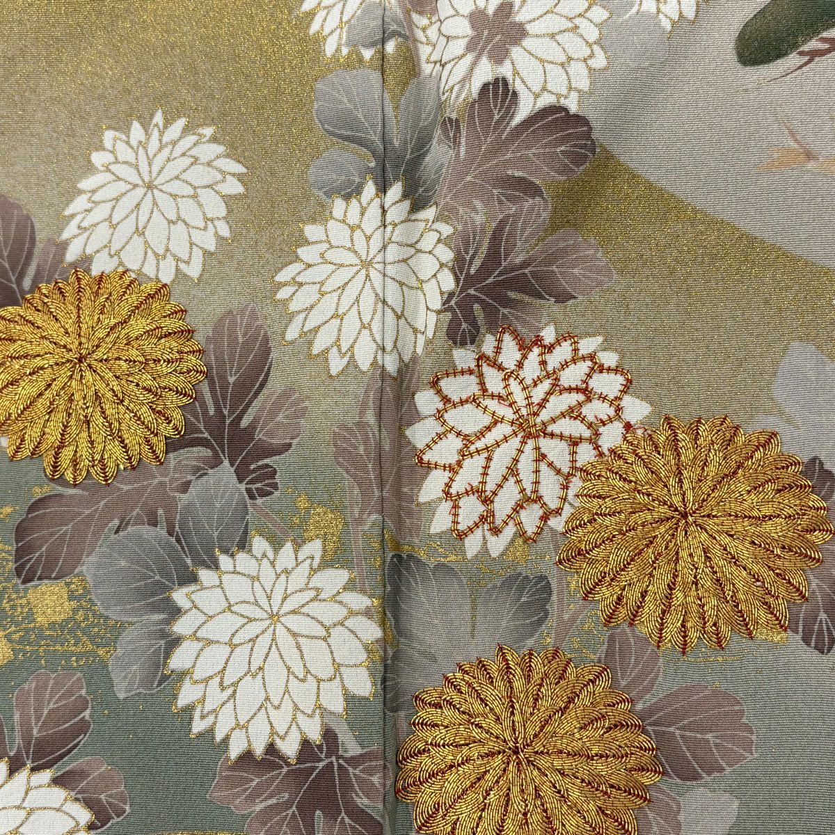 留袖禮服禮服 身長153.5cm 袖長64cm M 雙層 菊花 山並 金絲 金銀彩 灰茶 純蠶絲 秀品級 一個紋