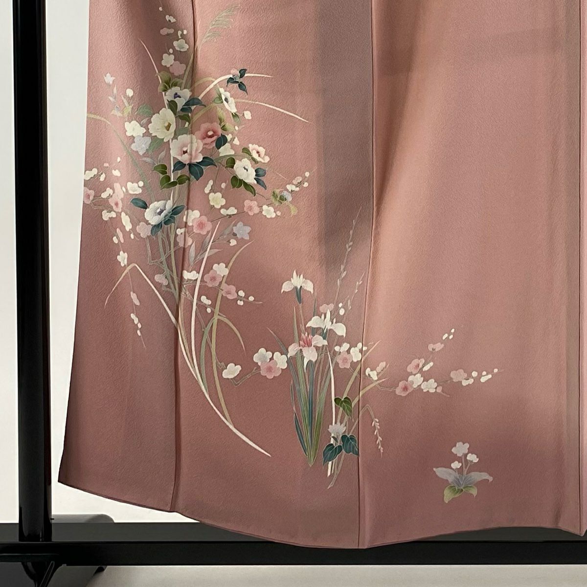 付下 身長156.5cm 袖長64.5cm M 雙層 草花紋紋 枝梅花 染分 ぼかし 粉紅 純蠶絲 秀品級