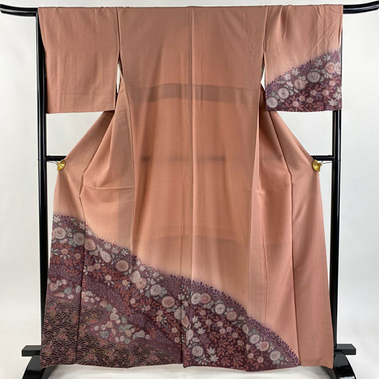 付下 身長162.5cm 袖長67.5cm L 雙層 辻花染圖案 波 金銀彩 染分 粉米色 純蠶絲 優品級