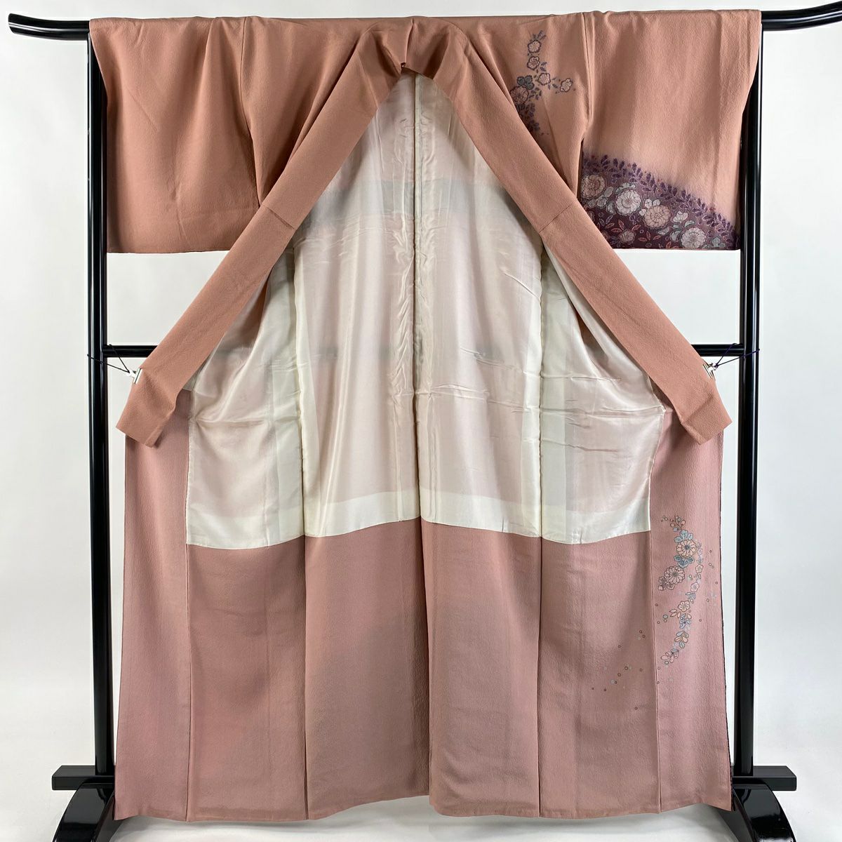 付下 身長162.5cm 袖長67.5cm L 雙層 辻花染圖案 波 金銀彩 染分 粉米色 純蠶絲 優品級